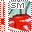Pixelated icon with red and white checkered border, red 'SM' text on white banner, and red liquid-like lower section.