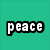 Four quadrants display text: 'peace' on green, 'love' on pink, 'happiness' on blue, and empty gray.
