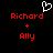 Pixelated red text 'Richard' and 'Ally' with a white heart symbol above the left name on black background.