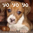 Pixelated puppy with brown and white fur, blue eyes, and a small nose appears in three variations: top-left shows 'YO YO YO', top-right displays 'HOMIES', bottom-left reads 'SHOOPDOG' over the same dog image.
