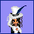 Pixel art contact sheet showing two frames of an animated icon with a character and text reading "Brunetts are so... PIMPIN!" on a purple background.