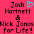 Pixelated text on bright pink background with cyan heart symbol replacing 'and' between names.