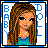 Pixelated cartoon-style buddy icon featuring a female character with long brown hair, blue eyes, and a teal top, framed by blue text "BABY DOLL" on white background with black border.