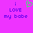 Pixelated text on a solid purple background with a green heart symbol replacing the word 'love' in the phrase 'i love my babe'.