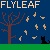 Pixel art icon showing a dark blue background with a brown tree, falling yellow leaves, and a black cat silhouette on green grass beneath the text "FLYLEAF" in beige block letters.