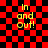 Red and black checkered background with yellow text 'In and out!' in four corners, animated distortion effect on right side of each frame.