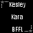 Pixelated text labels 'Kesley', 'Kara', and 'BFFL...' appear in a with star and dot decorations on a black background