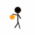Four pixelated stick figures in sequential poses holding an orange ball, showing motion from raised to lowered position.