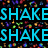 Pixelated text "SHAKE" in cyan, green, and purple repeats across a colorful mosaic background with the phrase "IT! =]" below.