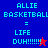 Pixelated text and star icons on blue, purple, red backgrounds with 'ALLIE BASKETBALL = LIFE DUH!!!!!!' repeated.