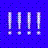 Four vertical exclamation marks with gradient fills on a blue background with scattered dark squares.