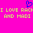 A static image with a bright pink background, blue pixelated heart symbol above text reading "I LOVE RACHI LOVE RACH AND MADI AND MADI" in yellow block letters.