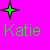 Two pixelated cross-shaped icons with green and blue text reading 'Katie' on a bright pink background.