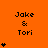 Orange background with "Jake & Tori" text and varying numbers of black heart icons arranged in a pattern