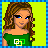 Animated contact sheet showing three frames of a pixel art character with green top, black pants, and brown hair against yellow background.