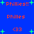 Blue background with red pixelated text and green plus signs; text alternates between 'Phillies', 'Phillies!!', and '<33' across two