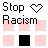 Two side-by-side pixel art display "Stop Racism" text with a heart symbol, showing animation where the heart changes from black outline to solid pink
