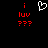 Pixelated red text and white heart symbol on black background with identical left and right sections.