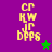 Yellow pixelated text 'CR KW JR BPBS' on purple background with green and gray stars, animated star color change.