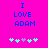 A bright pink background displays blue pixelated text reading "I LOVE ADAM" with a of five pixel hearts below, where the third heart is purple and the others are cyan