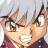 Pixelated anime-style character face with light gray hair and brown eyes on left, black background with white text "Anime IM" and signature "C0M" on right.