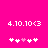 Pixelated text '4.10.10<3' above five heart symbols on a bright pink background, with one heart changing color between frames.