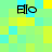 Four identical pixelated text icons arranged in a on a green-yellow-blue checkered background with no visible animation changes