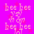 Pixelated pink text and star shapes on a bright purple background, with repeated 'bee bee' phrases and partial 'you' text in a