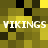 Pixelated of yellow and dark green squares with repeated white text "VIKINGS" across two