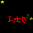 Red text reading 'Kitty' appears in four on a black background, with yellow and green stars scattered around each instance