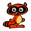 Two side-by-side cartoon raccoon icons with orange bodies, black-and-white eyes on the left and yellow eyes on the right.