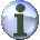 A sequence of six silver spherical icons with green lowercase 'i' symbols, showing progressive animation states from full sphere to partial view.