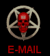 Red skull inside inverted pentagram with changing text labels and shapes on black background.