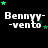 Pixelated text 'Bennyv-vento' with green stars on black background, stars shift position across frames.