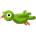 Pixelated bird icons in green, teal, blue, purple, pink, brown, and yellow hues, each with distinct wing and beak colors, arranged in a on a gray background