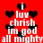 Red background with repeating white text and black heart symbols in a pattern