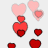 Animated contact sheet of heart shapes in varying sizes and shades of red/pink floating against a white background across five sampled frames.