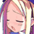Pixelated static image of a cartoon character with pink skin, purple hair, and closed eyes in a relaxed pose.