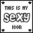 Two side-by-side animated frames of a pixelated buddy icon with text and star corners, showing the word "SEXY" in different states of visibility.
