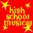 Red background with yellow stars and repeated text 'high school musical' in pixelated font.