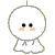 Pixelated circular character with white body, black eyes, and peach cheeks; orange variant has angry symbols on face.