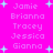 A static image with a bright pink background displays repeated names in light purple pixelated text, surrounded by small cyan plus signs.