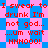 Red pixelated text repeats across a blue and pink checkered background in a static image.