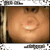 A animated sequence showing a person's face with mouth movements, nose, and eye expressions, including a heart-shaped pixel effect on the cheek, with text overlays reading "just me..." and "...stripped"