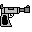 Pixel art robot transforms between weapon and humanoid forms with colored chest accents on gray background.