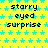 A static contact sheet of an animated icon featuring a yellow background with cyan stars and repeated text "starry eyed surprise" in black pixelated font across multiple frames.