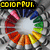 A static pixel art icon with a rainbow-colored circular border surrounding a white center, topped by yellow text reading "COLORPUL." on a black bar.