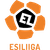 A static icon features a black circular center with a white stylized 'E' and 'L' intertwined, surrounded by six orange petal-shaped segments on a gray background, with 'ESILIGA' text below.