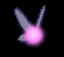Animated sequence of a stylized figure with light purple wings and a glowing pink circular center against a black background.