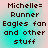 Pixelated text on a gradient background with four identical showing 'Michelle= Runner Eagles fan and other stuff' in dark brown font